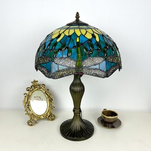 Longhuijing 16 Inch Dragonfly Stained Glass Lampshade <b>Bedside</b> Lamp Eco-Friendly Simple Mediterranean Style LED AC Lighting - Product Image 6