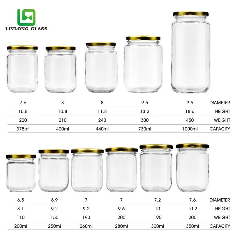 Jarra de armazenamento de vidro para alimentos, frascos para alimentos 100ml / 150ml/200ml, frascos de vidro redondos pequenos com tampa