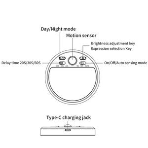 Lampes murales rondes à intensité variable avec visage souriant, expression changeable, détecteur de mouvement, sans fil, pour couloir, escalier - Product Image 6