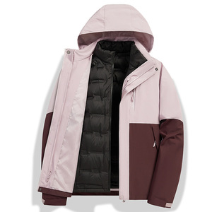 Chaqueta 3 en 1 para mujer, para exteriores, con forro de plumón desmontable, a prueba de viento, impermeable, acolchada y transpirable, para actividades de team building y trabajo. - Product Image 2