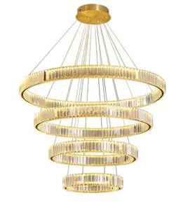 Hiện Đại Đơn Giản Thông Tư LED Tròn Crystal Chandelier Vòng Tròn Phòng Ăn Cáp Thép Không Gỉ Đèn