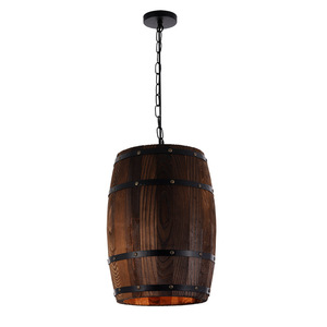 Lámpara colgante de barril de madera, 250 mm de diámetro, bombilla E27, decoración para el hogar, restaurante, cafetería - Product Image 2