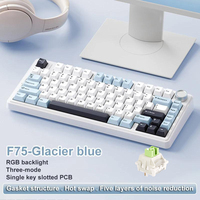 Clavier de jeu AULA F75 75% ergonomique programmable USB-C filaire et sans fil 2.4G RGB à échange à chaud, avec disposition Anglaise et Arabe