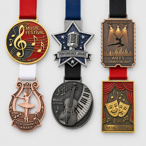 เหรียญรางวัลกีฬา/<span class=keywords><strong>ดนตรี</strong></span>/การแสดง/งานเทศกาล/โรงเรียน/งานแข่งขัน  แบบกำหนดเอง ทำจากโลหะผสมสังกะสี <span class=keywords><strong>3</strong></span> มิติ พร้อมริบบิ้น - Product Image 1