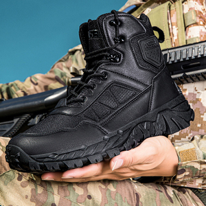 DF22 AS33 2539 Black Leather Tactical <b>Boots</b> Waterproof Outdoor All Seasons Outdoor Style High Top <b>Hiking</b> Shoes - Product Image 2