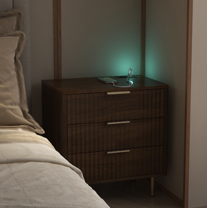 Modern Wooden Nightstand with Charging Station Night Light 3-Drawer <b>Storage</b> Eco-Friendly & Adjustable for Bedroom - Product Image 3