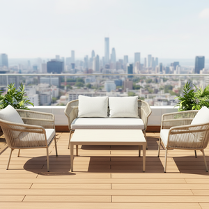 Ensembles de meubles de luxe en aluminium pour patio et jardin, 4 pièces, en rotin, avec coussins en tissu imperméable - Product Image 1