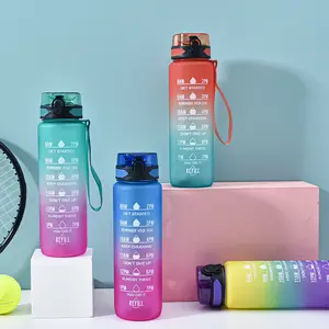 Botol air plastik gagang gradien warna, botol air minum Gym kapasitas besar kualitas tinggi
