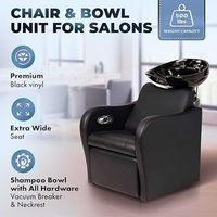 Unité de lavage de cheveux professionnelle pour barbier avec bac inclinable en porcelaine noire, lit de shampoing pour salon