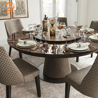 Table à manger ronde moderne, avec plateau en bois foncé, base en métal, table centrale classique adaptée à une utilisation dans un restaurant