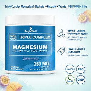 Suplemento de Magnesio en Polvo de Marca Privada, 350 mg, Mezcla de Glicinato, Gluconato y Taurato, Sin GMO, Mezcla <span class=keywords><strong>para</strong></span> Bebida <span class=keywords><strong>que</strong></span> Favorece el Sueño <span class=keywords><strong>para</strong></span> Adultos - Product Image 1
