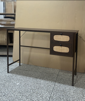 Escritorio de PC Moderno y Sencillo para Estudiantes, Escritorio de Computadora de Madera con Cajones, Mesa de Oficina en Casa, Escritorio de Estudio con Patas de Metal y Ratán