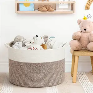 supplier toy home big capacity collapsible fabric hand cotton rope woven storage basket with handles for organizing