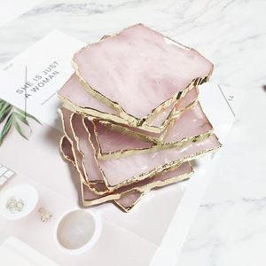 Home Decor Natural Crystal Stone Quartz Slice Agate coaster Gold
