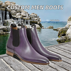 Botas <span class=keywords><strong>Chelsea</strong></span> A08 de cuero morado con punta pulida, estilo occidental, personalizadas, antideslizantes y suaves para la temporada de otoño - Product Image 3