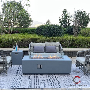 Modern Square Concrete <b>Fire</b> <b>Pit</b> <b>Table</b> with Glass Guard <b>Outdoor</b> Patio Garden Camping Gas Heating - Product Image 3