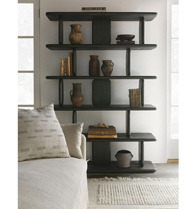 Nordic Interior Modern Against the Wall Display Shelf Home Library Corner Black <b>Solid</b> <b>Wooden</b> Bookshelf - Product Image 1