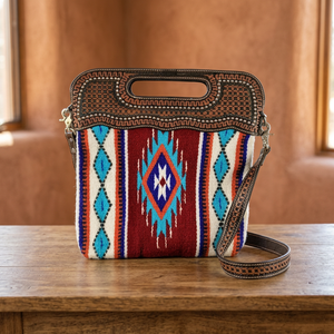 Bolso Tejido Estilo Occidental de Cuero Genuino con Asa Repujada Vintage y Dos Correas de Transporte - El Más Vendido en India - Product Image 3