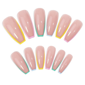 Nuevas pegatinas de <span class=keywords><strong>uñas</strong></span> desmontables de estilo francés arcoíris, a la moda, pre-diseñadas, para manicura, <span class=keywords><strong>uñas</strong></span> postizas de estilo largo, puntas de color sólido - Product Image 1