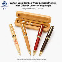 Ensemble de stylos à bille en bois de bambou avec logo personnalisé, boîte cadeau, style vintage chinois, stylo d'écriture promotionnel pour entreprise