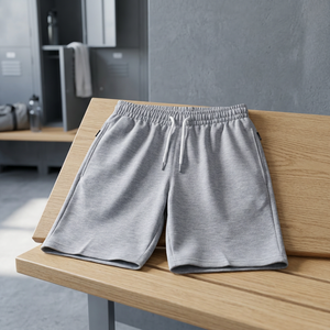Short tricoté en toile 100 % polyester de haute qualité, confortable, respirant, couleur unie, style décontracté pour la gym et la plage, taille élastique, idéal pour l'été - Product Image 3
