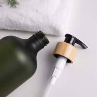 Botol Kondisioner Rambut kosong, Matte hijau 500ML tutup bambu botol plastik sampo dengan Pompa