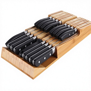 Bloc à couteaux en bambou pour tiroir, pour 16 couteaux (couteaux non inclus), organisateur de rangement détachable et lavable pour couverts de cuisine - Product Image 1