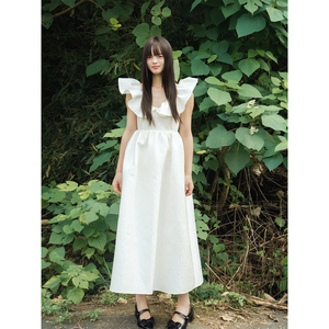 Vestido Vintage Estilo Imperio Francés con Cuello en V y Mangas con Volantes, Vestido de Vacaciones para Mujer, Blanco, Ajustado a la Cintura, Vestido de Novia, Bata de Mañana - Product Image 1