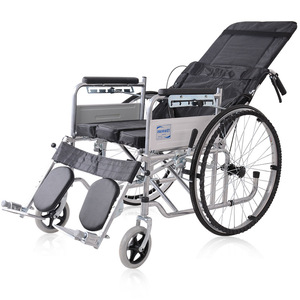 Silla de Ruedas Totalmente Reclinable, Manual, Plegable, con Inodoro, Respaldo Alto, para Ancianos y Personas con Discapacidad, Ayuda para la Movilidad - Product Image 1