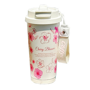 Cherry Blossom Insulated Coffee Cup 500Ml Double Wall Travel Mug With Strap For Women - Product Image 5