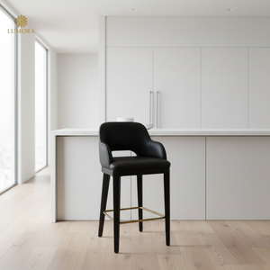 Chaise de bar commerciale Roco moderne en bois massif, durable et stable, avec revêtement en cuir, pour bar à domicile, villa et entrée - Product Image 2