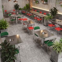 Table et chaises en acier inoxydable de style industriel, mobilier de restauration commercial pour restaurant de fondue et restaurant de barbecue