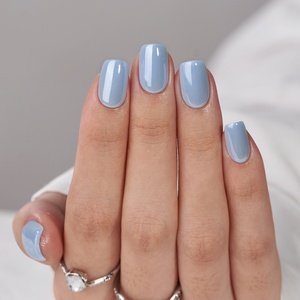 เล็บปลอมสำเร็จรูป 30 ชิ้น ทรงสั้น สีน้ำเงินเคลือบเงา ดีไซน์หรูหรา ขายส่ง คุณภาพสูง เจลทำมือ - Product Image 1