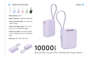 แบตเตอรี่สำรองพกพาขนาดเล็กบางเฉียบ 10000mAh รองรับการชาร์จเร็ว PD 22.5W แบตเตอรี่ลิเธียมโพลิเมอร์ หน้าจอ LED ช่องเสียบ Type-C และ Micro USB วัสดุ ABS - Product Image 4