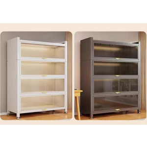 Armoire de cuisine <span class=keywords><strong>four</strong></span> à <span class=keywords><strong>micro</strong></span>-ondes en acier avec 4 portes rabattable 90 casiers de rangement d'organisation de stockage à domicile en acier - Product Image 6
