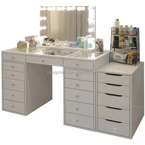 1pc OK OEM Tocador de Maquillaje <span class=keywords><strong>con</strong></span> <span class=keywords><strong>Espejo</strong></span> <span class=keywords><strong>y</strong></span> <span class=keywords><strong>Luces</strong></span>, Cubierta de Cristal, 13 Cajones, Mesa de Maquillaje Ajustable <span class=keywords><strong>con</strong></span> Estación de Carga para Dormitorio - Product Image 6
