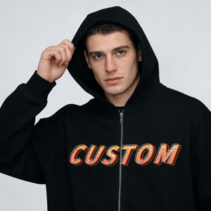 Sweat à capuche streetwear vintage oversize en polyester/coton 410 g/m² avec lettres imprimées DTG, effet délavé à l'acide, fermeture éclair, grammage lourd - Product Image 3