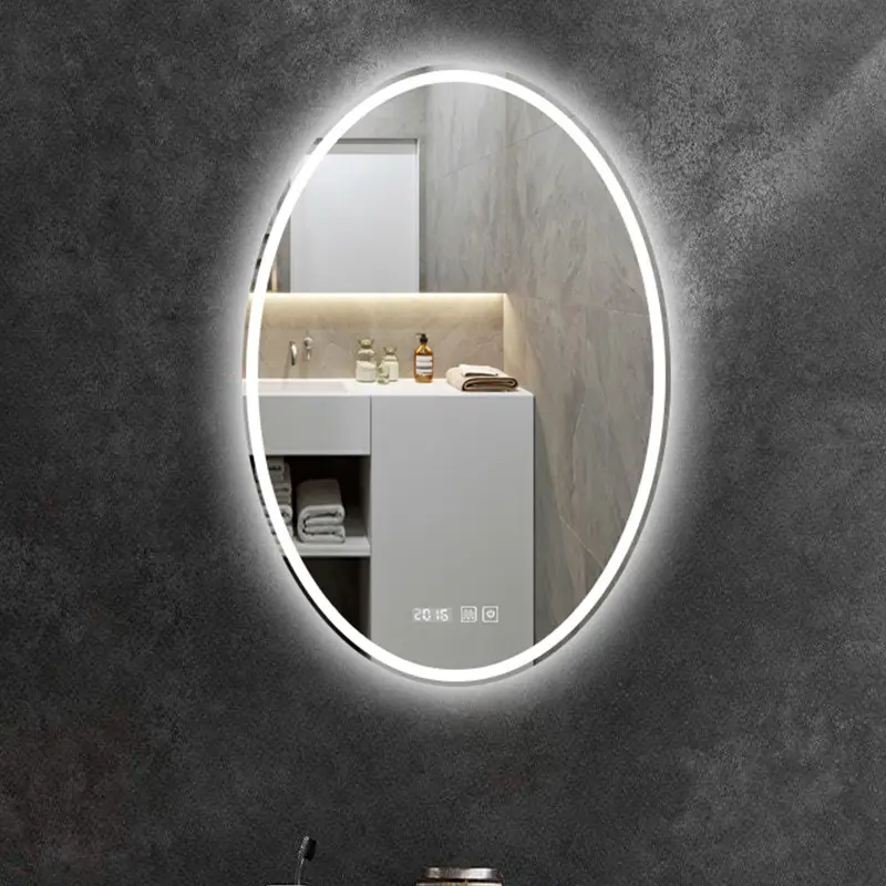 Hotel banheiro inteligente spiegel toque sensor oval forma levou luz espelho com backlight fornecedor