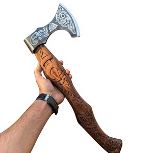 Hacha Vikinga de Doble Hoja Hecha a Mano por Steel Craft International, Hoja de Acero al Carbono, Cabeza con Diseño Tallado, Mango de Madera, Estilo Industrial - Product Image 1