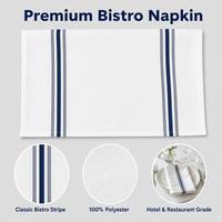 Serviettes de table en polyester 100% blanches tissées avec rayures verticales bleu marine pour hôtel, restaurant, café