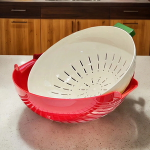 Cesta Escurridora de Verduras de Doble Capa, Utensilios de Cocina para Fregadero, Escurridor Giratorio de Plástico, Recipiente Escurridor en Verde, Azul y Rosa - Product Image 4