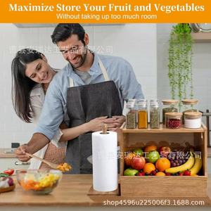 Wooden Multi-purpose <b>Kitchen</b> Storage Box With <b>Paper</b> Towel Holder And Vegetable Rack For Bread And Spices - Product Image 4