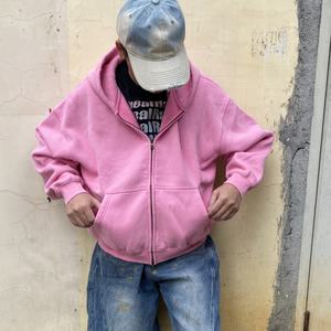 헤비웨이트 커스텀 로고 애시드 워시 대형 박시 핏 태양 퇴색 포켓 지퍼 드롭 숄더 후드 남성용 제조 업체 - Product Image 4