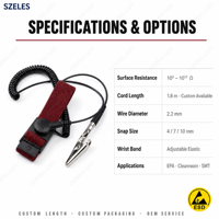 Bracelet antistatique ESD en métal, 100 % neuf, longueur 180 cm, réglable et antistatique