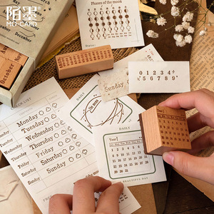 Calendario perpetuo Juego de sellos de madera Serie de viaje en el tiempo Manual vintage Impresiones decorativas DIY - Product Image 3