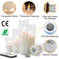 Ensemble Matti de 5 Bougies Pilier LED en Verre Blanc pour Décoration Intérieure
