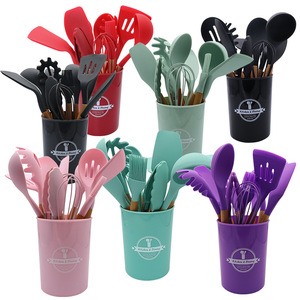 Kitchen & Dining Silicone Utensil Set 12 Piece Wooden Handle Cooking Tools For Kitchen - Product Image 4