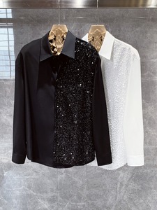 Camicia a maniche lunghe da uomo autunno Versatile alla moda da uomo con Design paillettes di fascia alta in bianco e nero - Product Image 6