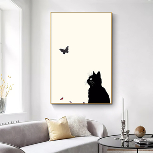 Vente en gros de toile minimale noire et blanche peinture murale chat noir japonais <span class=keywords><strong>chambre</strong></span> d'enfant décoration d'intérieur - Product Image 1