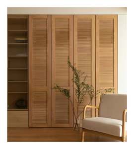 Armoire de style rétro, luxe discret, série haut de gamme, bois massif, à lames, coulissante, pliable, multi-espaces de rangement - Product Image 1